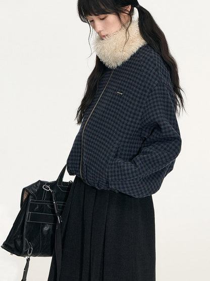 NAPSNAPS Plaid Reversible Stand Collar Zip Women&