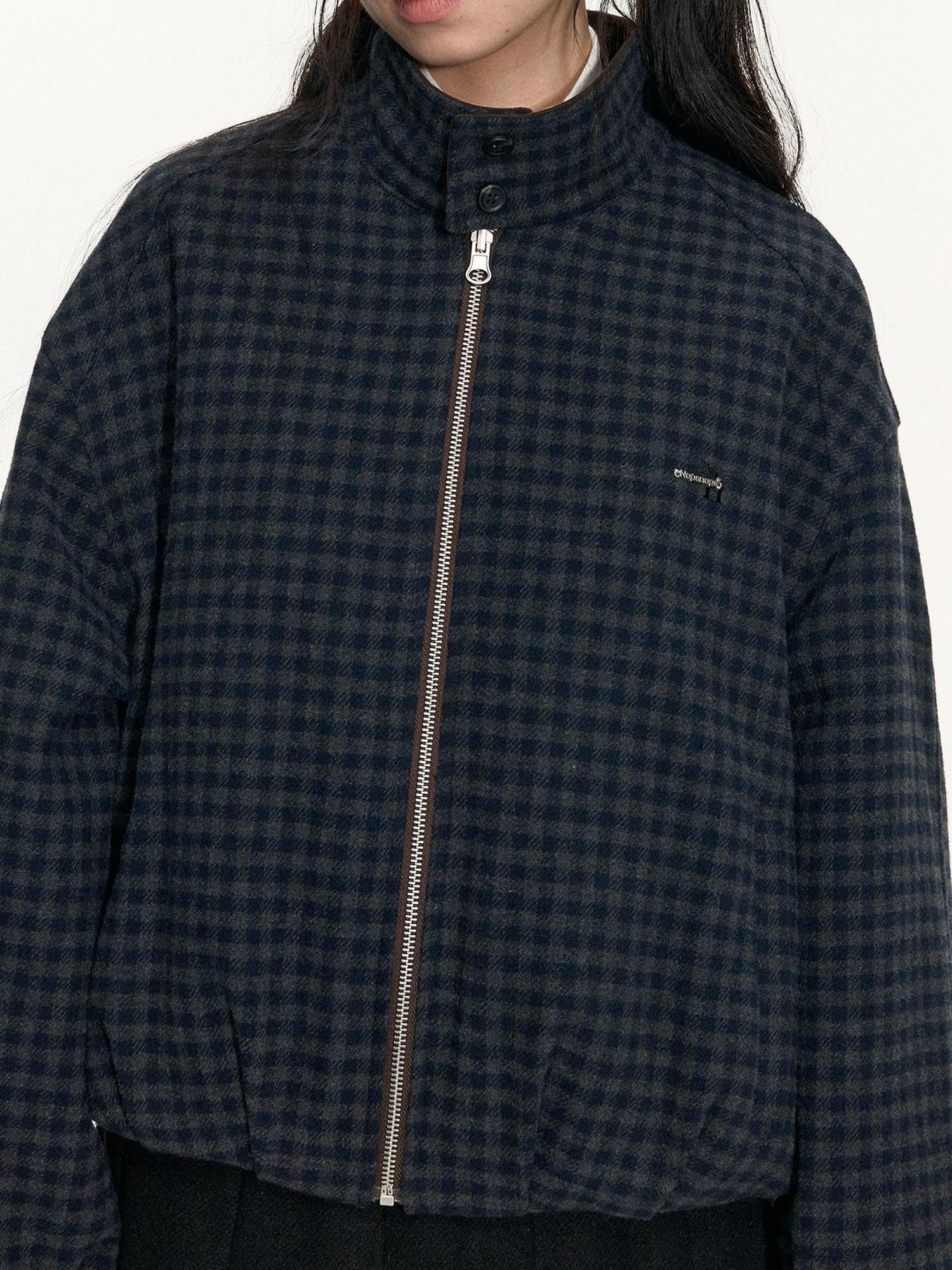 NAPSNAPS Plaid Reversible Stand Collar Zip Women&