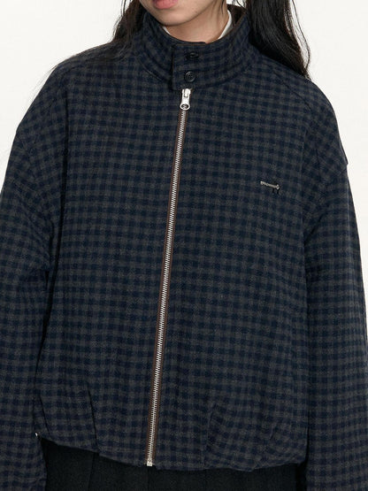 NAPSNAPS Plaid Reversible Stand Collar Zip Women&