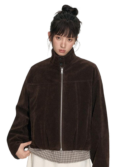 NAPSNAPS Plaid Reversible Stand Collar Zip Women&