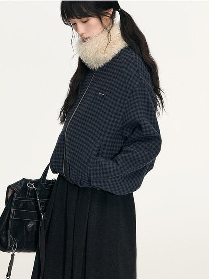 NAPSNAPS Plaid Reversible Stand Collar Zip Women&