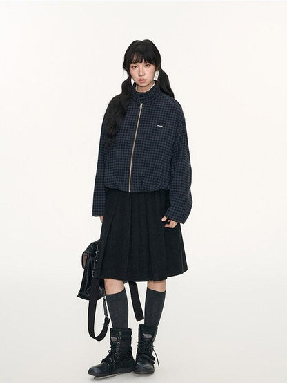 NAPSNAPS Plaid Reversible Stand Collar Zip Women&