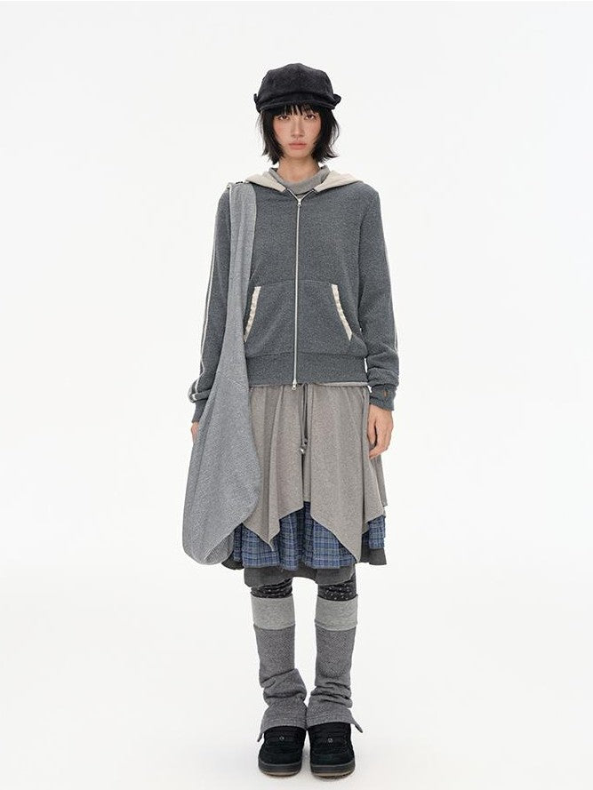 NAPSNAPS Plaid Spliced High Waist A Line Umbrella Women&
