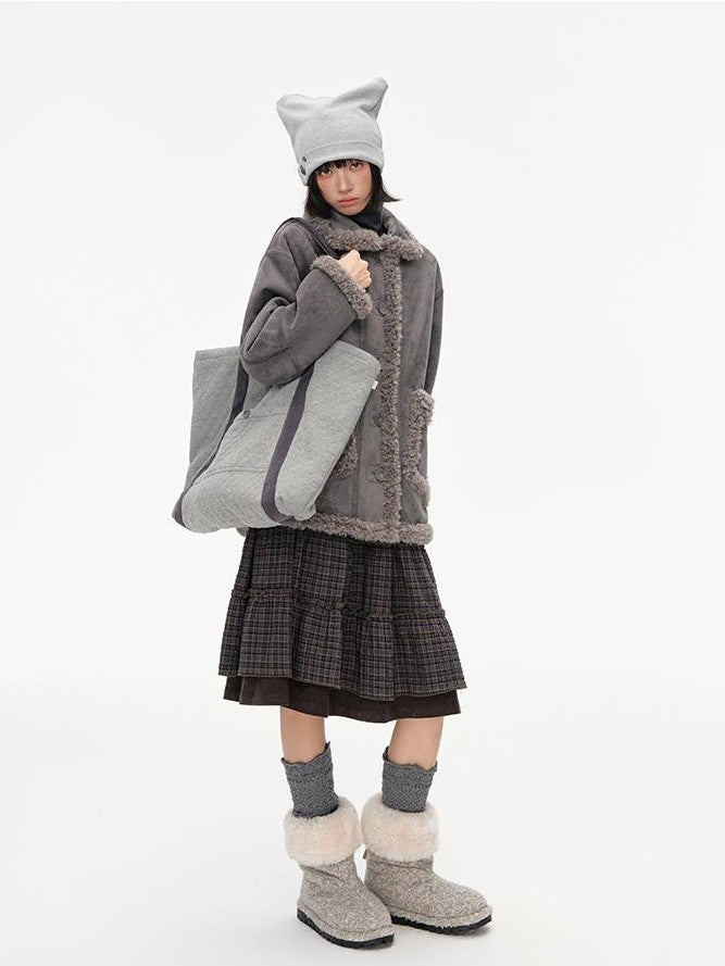 NAPSNAPS Plaid Spliced High Waist A Line Umbrella Women&