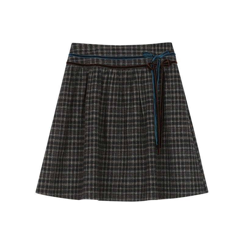 NAPSNAPS_Plaid_Velvet_Low_Waist_Tie_A_Line_Women&