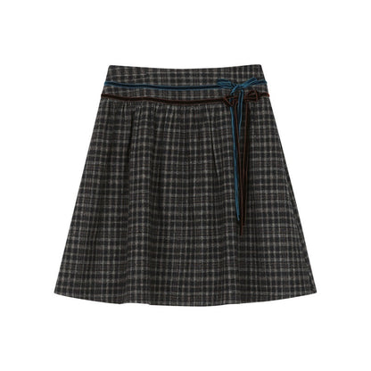 NAPSNAPS_Plaid_Velvet_Low_Waist_Tie_A_Line_Women&