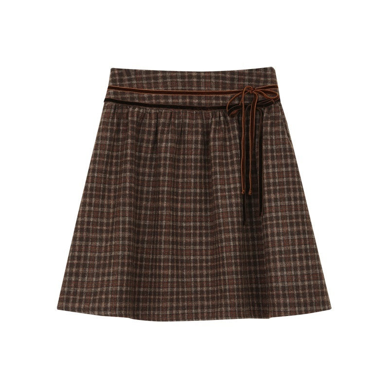 NAPSNAPS_Plaid_Velvet_Low_Waist_Tie_A_Line_Women&