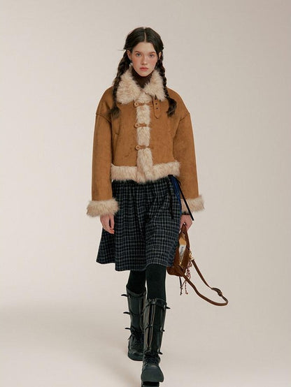 NAPSNAPS Plaid Velvet Low Waist Tie A Line Women&