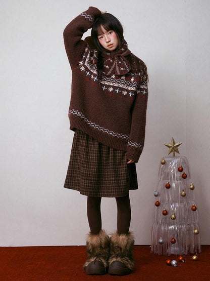 NAPSNAPS Plaid Velvet Low Waist Tie A Line Women&