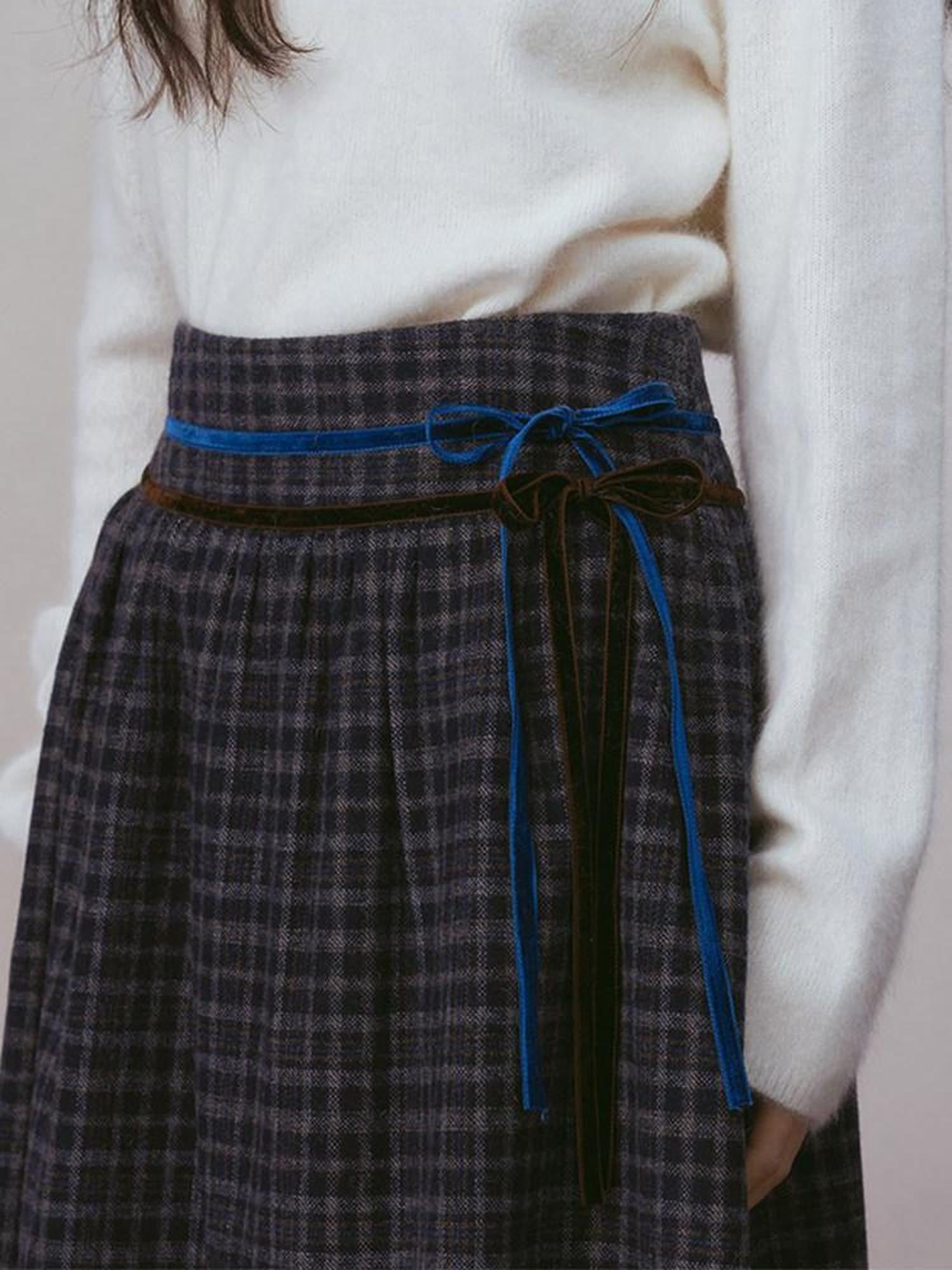 NAPSNAPS Plaid Velvet Low Waist Tie A Line Women&