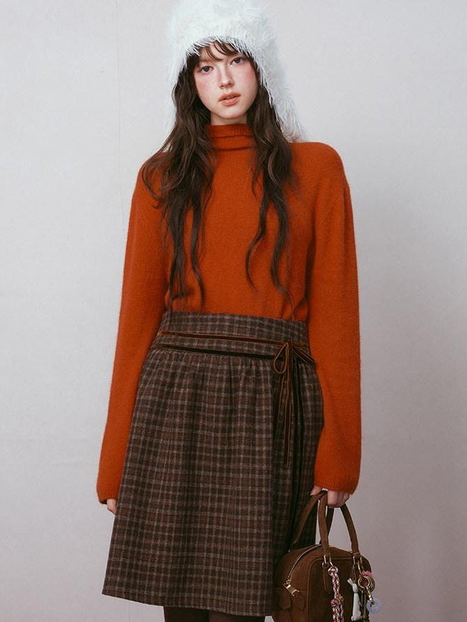 NAPSNAPS Plaid Velvet Low Waist Tie A Line Women&