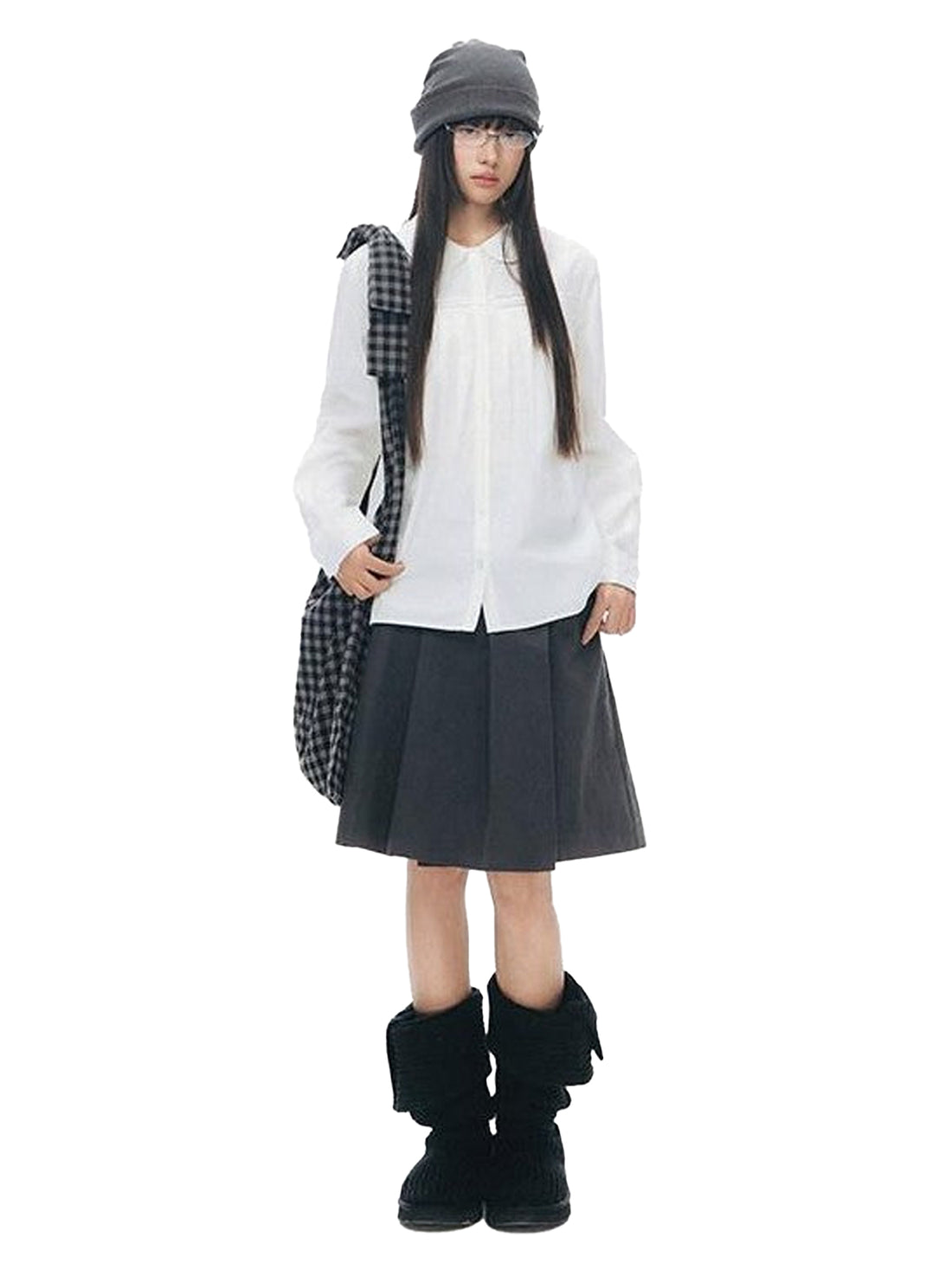 NAPSNAPS Pleated Doll Collar Ruffle Trim Open Front Long Sleeve Women&