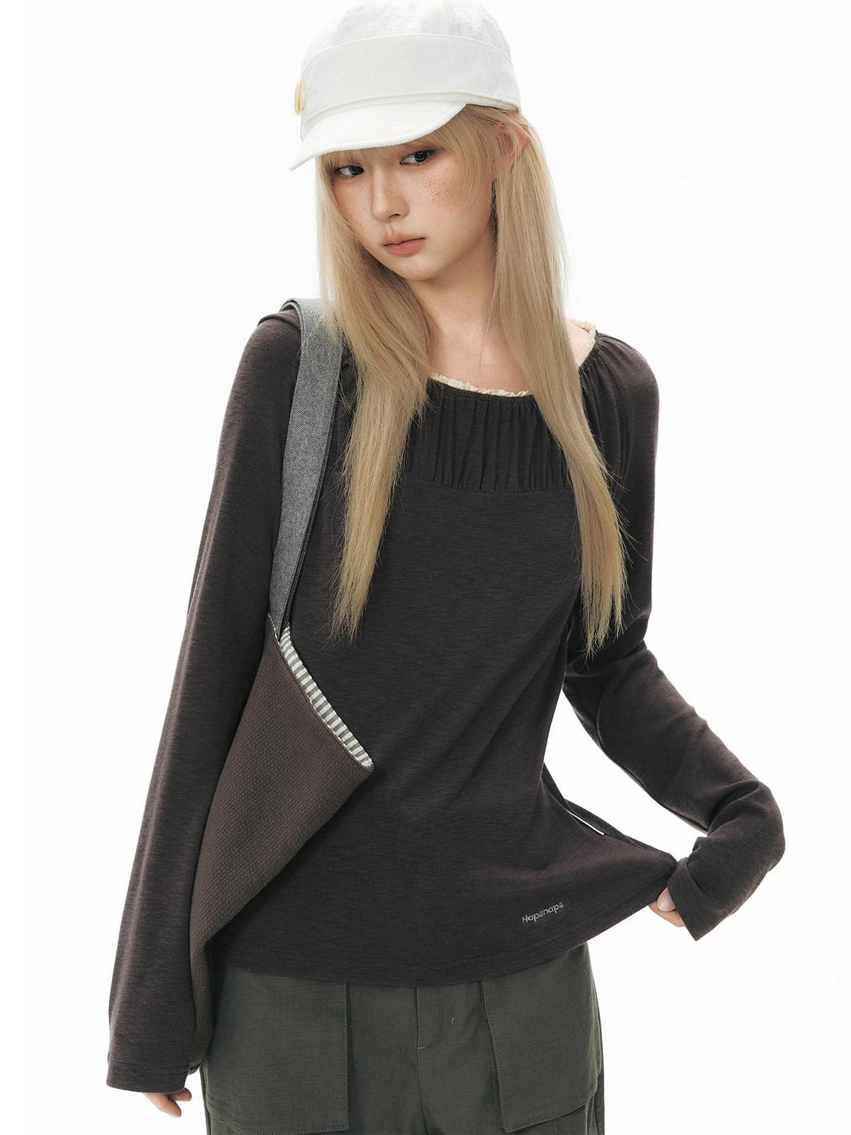 NAPSNAPS Pleated Embroidered Striped Knit Women&