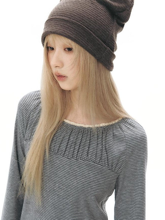 NAPSNAPS Pleated Embroidered Striped Knit Women&