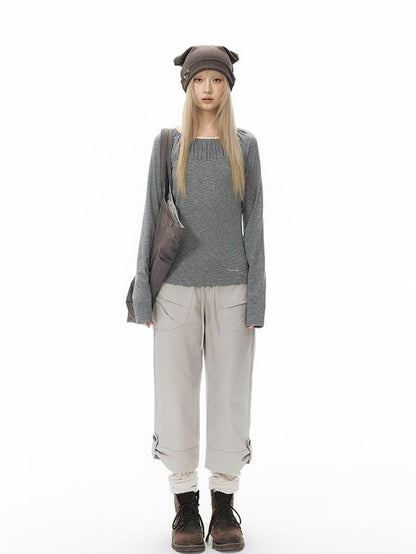 NAPSNAPS Pleated Embroidered Striped Knit Women&