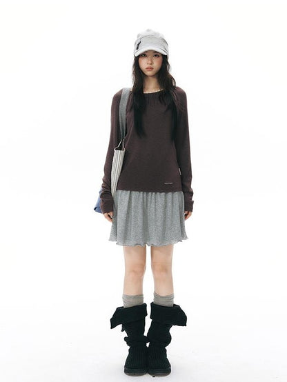 NAPSNAPS Pleated Embroidered Striped Knit Women&