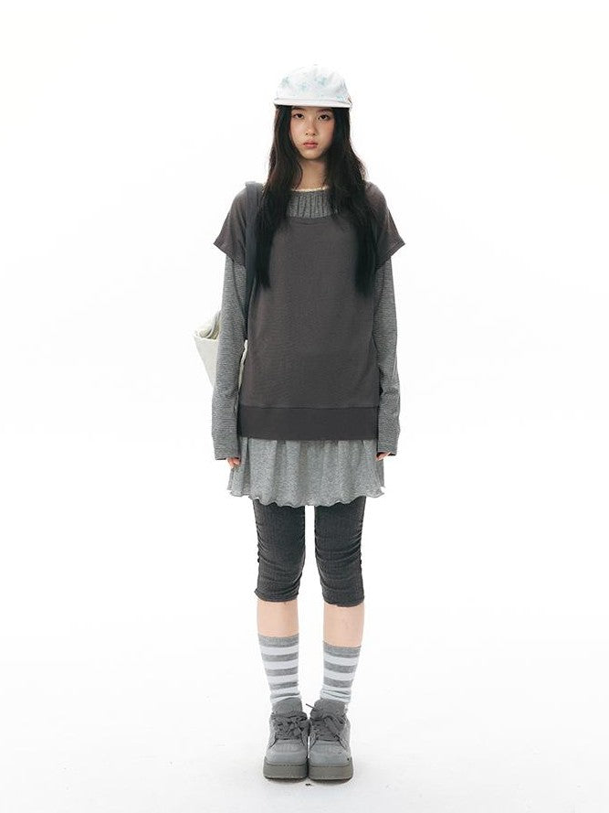 NAPSNAPS Pleated Embroidered Striped Knit Women&