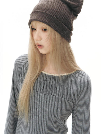 NAPSNAPS Pleated Embroidered Striped Knit Women&