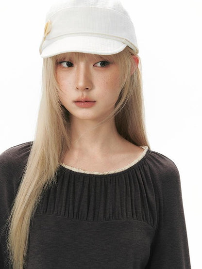 NAPSNAPS Pleated Embroidered Striped Knit Women&