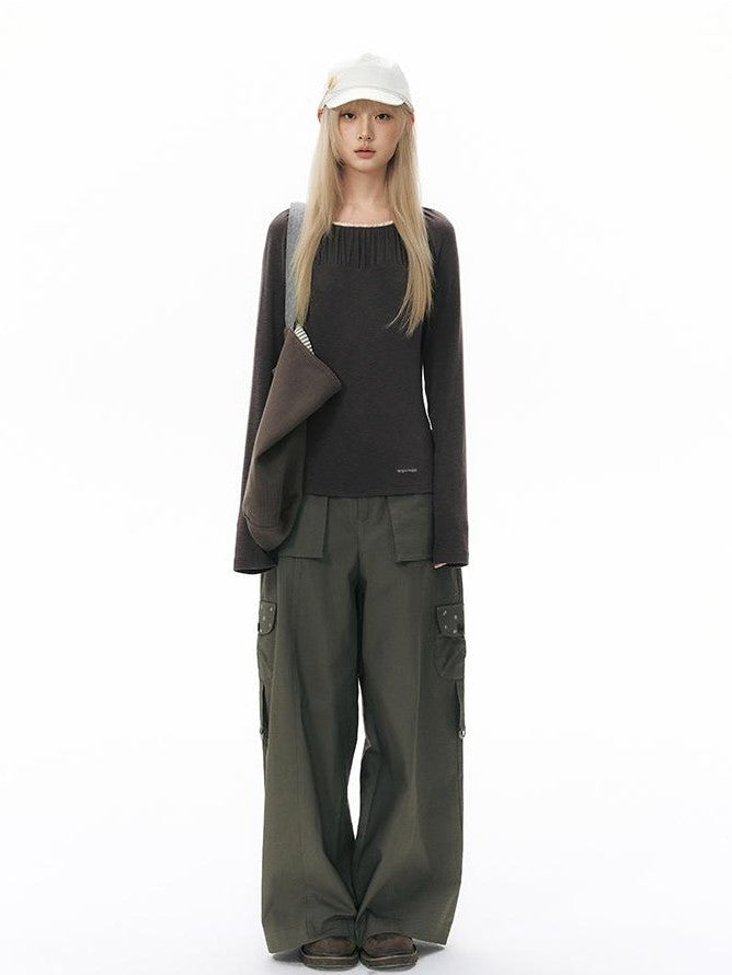 NAPSNAPS Pleated Embroidered Striped Knit Women&