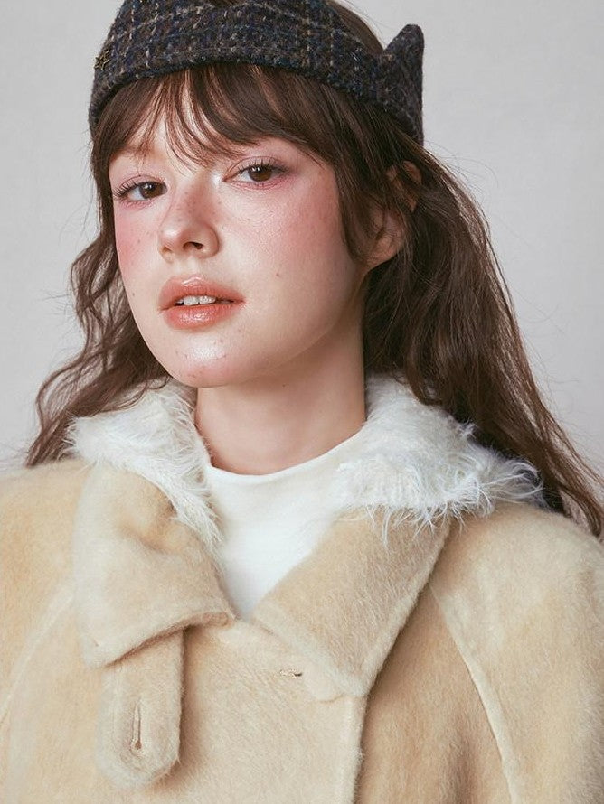 NAPSNAPS Plush Furry Stand Collar Single Breasted Women&