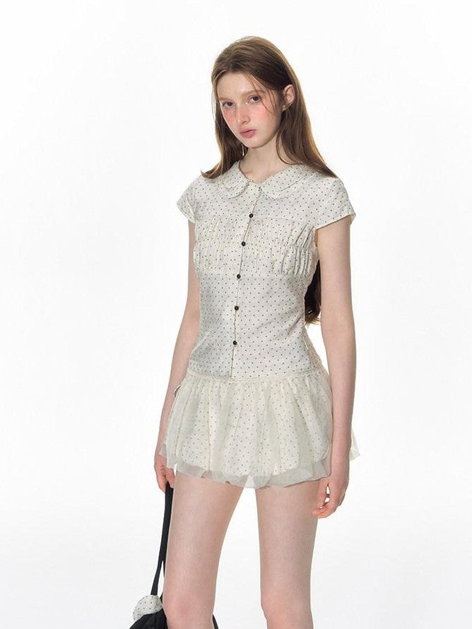 NAPSNAPS Polka Dot Double Layer Collar Spliced Slim Women&
