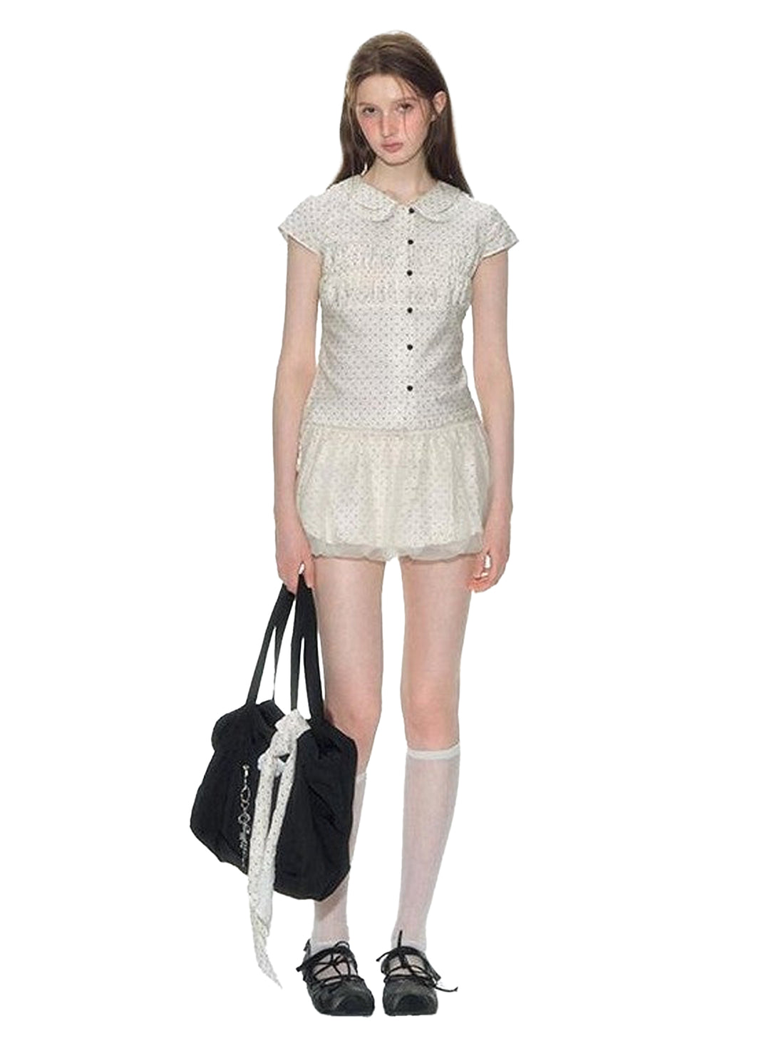 NAPSNAPS Polka Dot Double Layer Collar Spliced Slim Women&