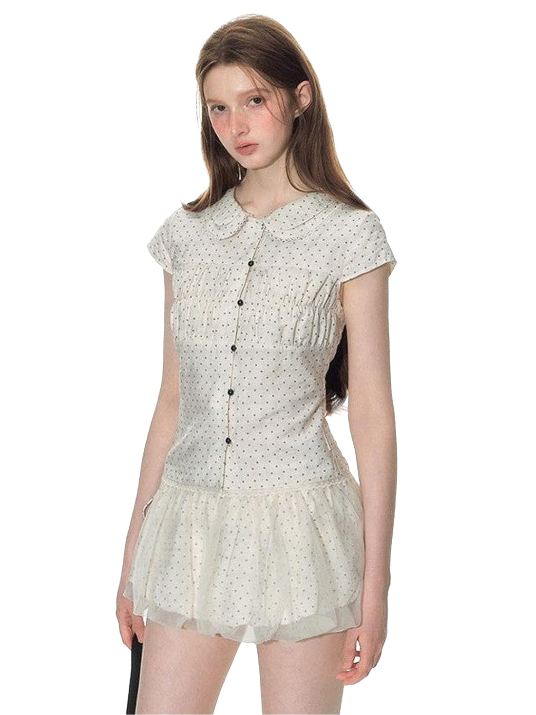 NAPSNAPS Polka Dot Double Layer Collar Spliced Slim Women&