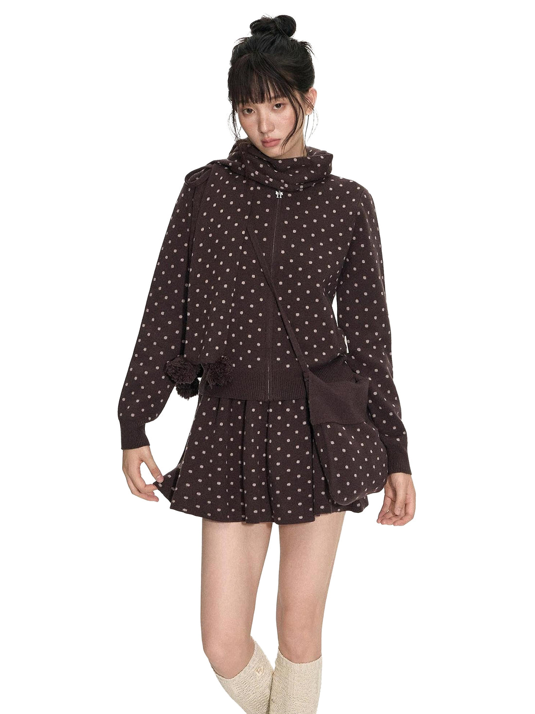 NAPSNAPS Polka Dot Hooded Zip Knit Women&