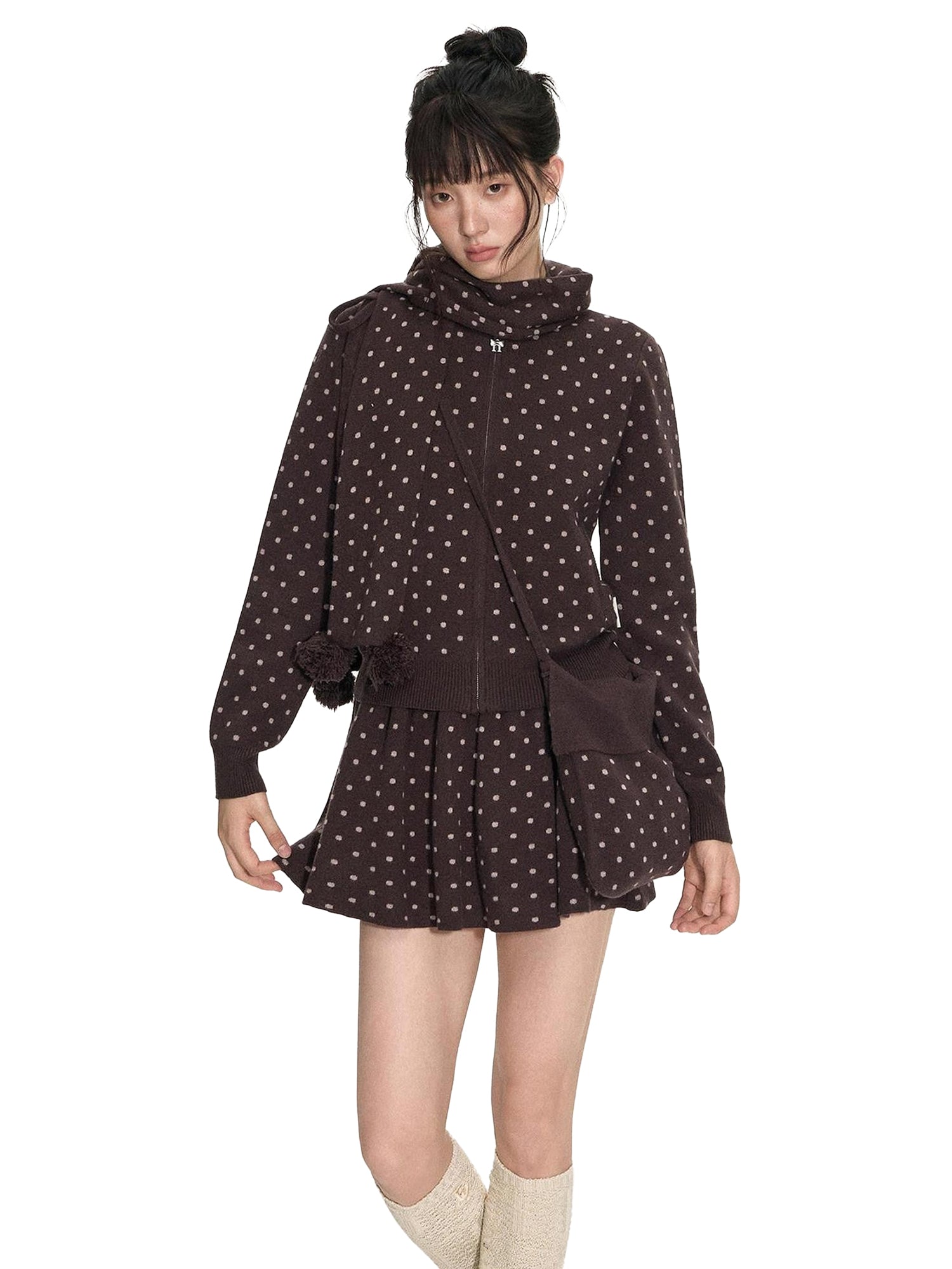 NAPSNAPS Polka Dot Hooded Zip Knit Women&