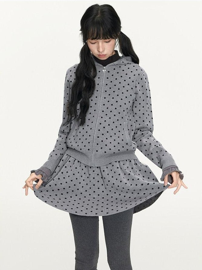 NAPSNAPS Polka Dot Hooded Zip Knit Women&