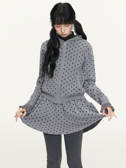 NAPSNAPS Polka Dot Hooded Zip Knit Women&