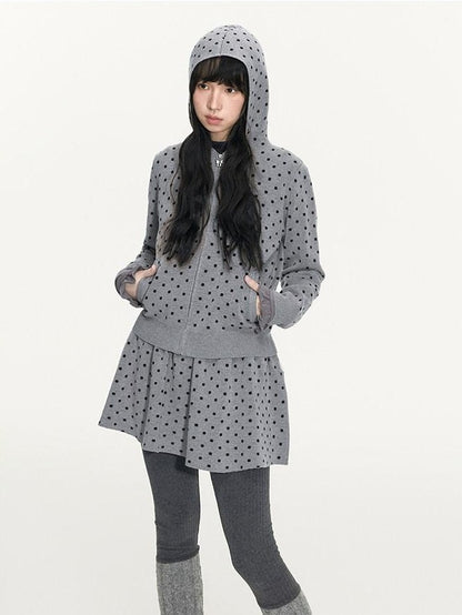 NAPSNAPS Polka Dot Hooded Zip Knit Women&