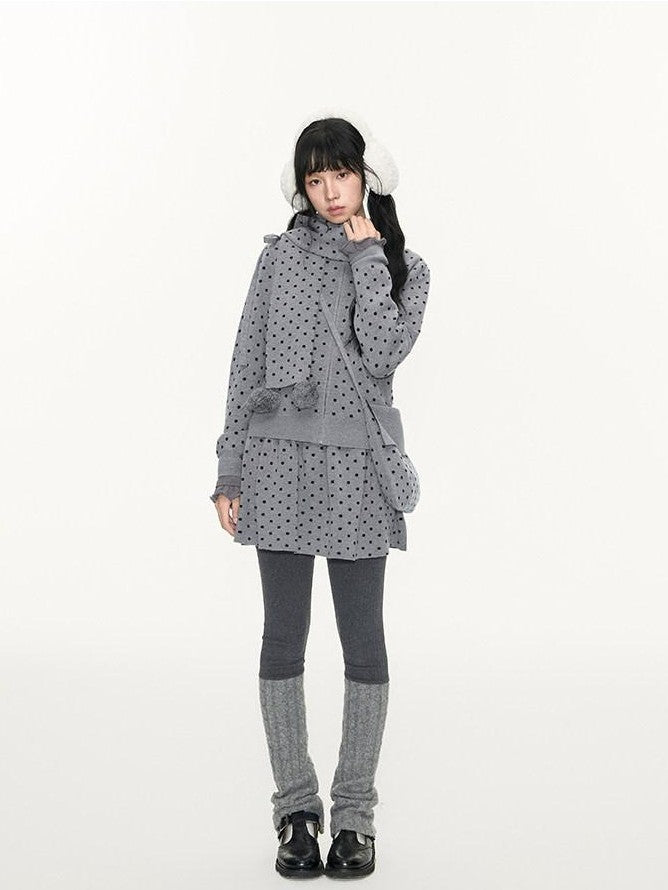NAPSNAPS Polka Dot Hooded Zip Knit Women&