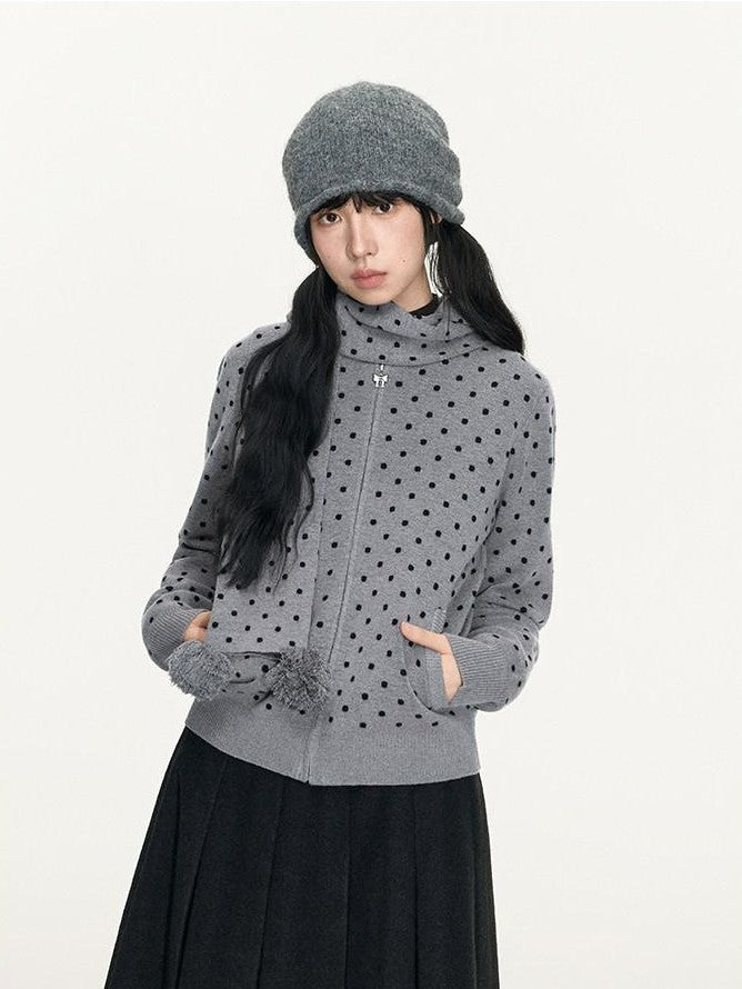 NAPSNAPS Polka Dot Hooded Zip Knit Women&