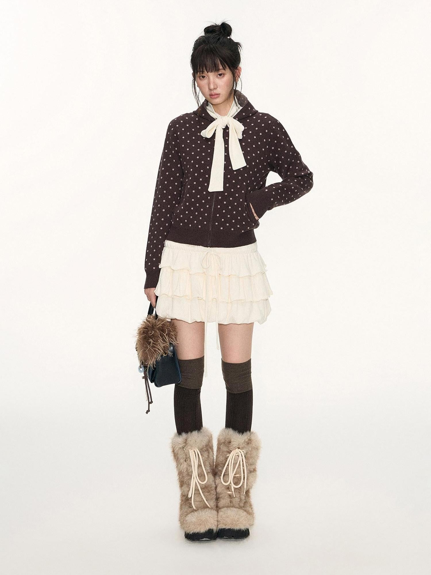 NAPSNAPS Polka Dot Hooded Zip Knit Women&