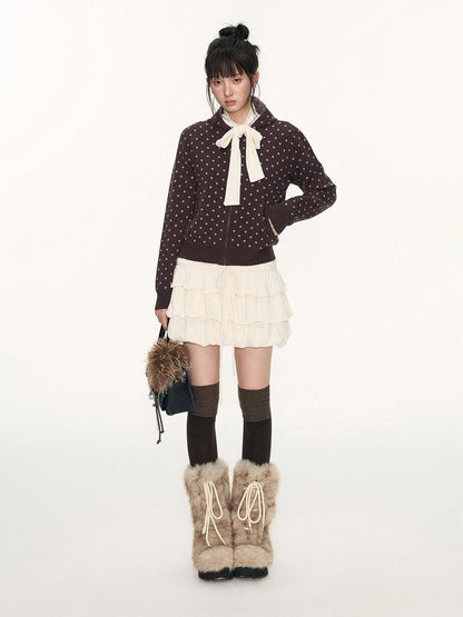 NAPSNAPS Polka Dot Hooded Zip Knit Women&