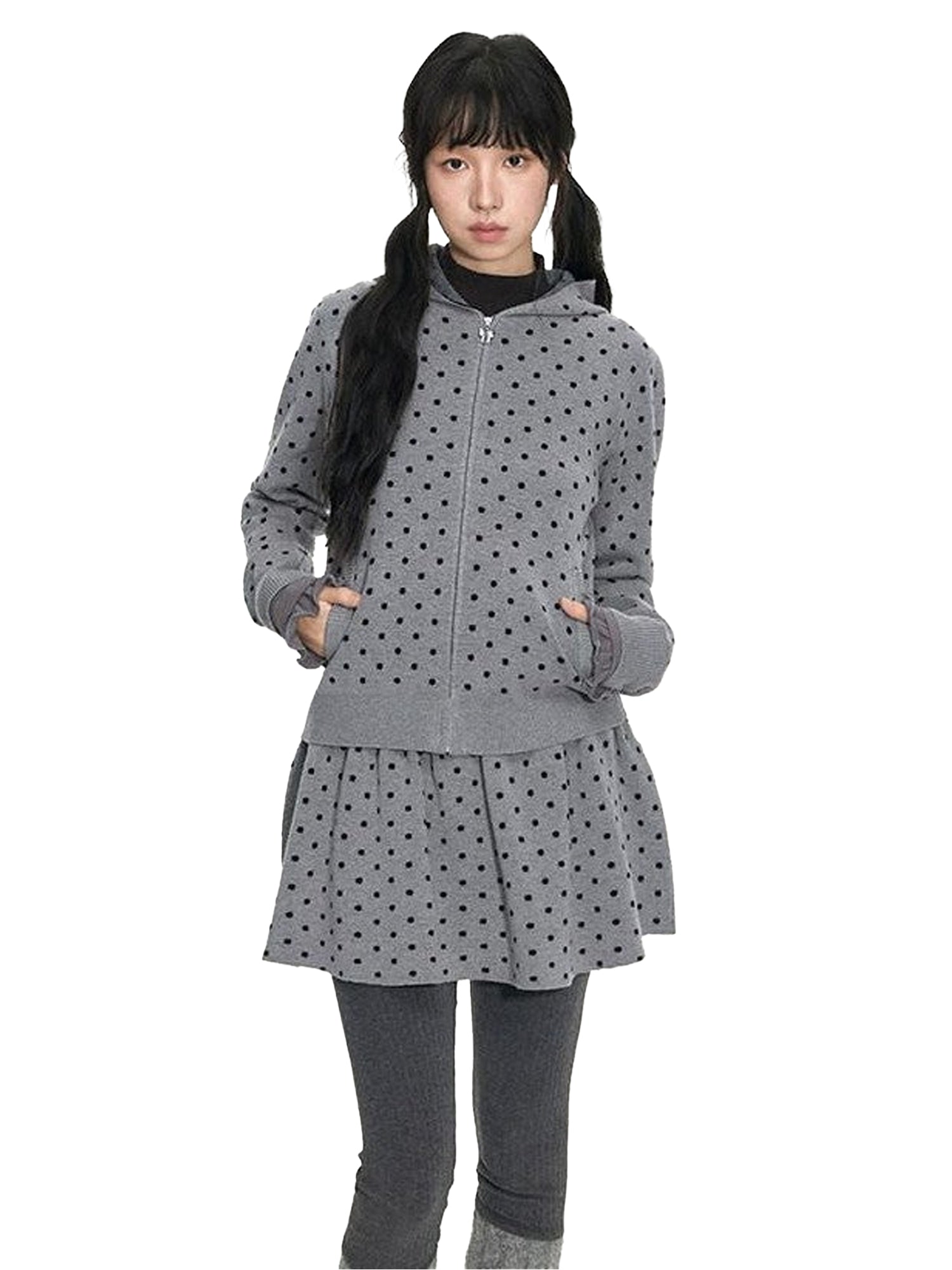 NAPSNAPS Polka Dot Hooded Zip Knit Women&