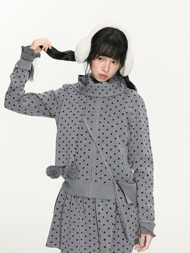 NAPSNAPS Polka Dot Hooded Zip Knit Women&