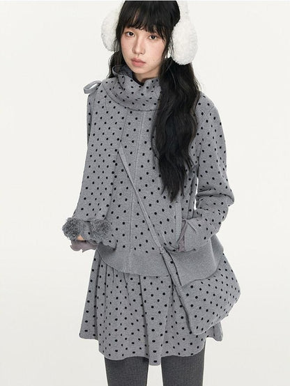 NAPSNAPS Polka Dot Hooded Zip Knit Women&