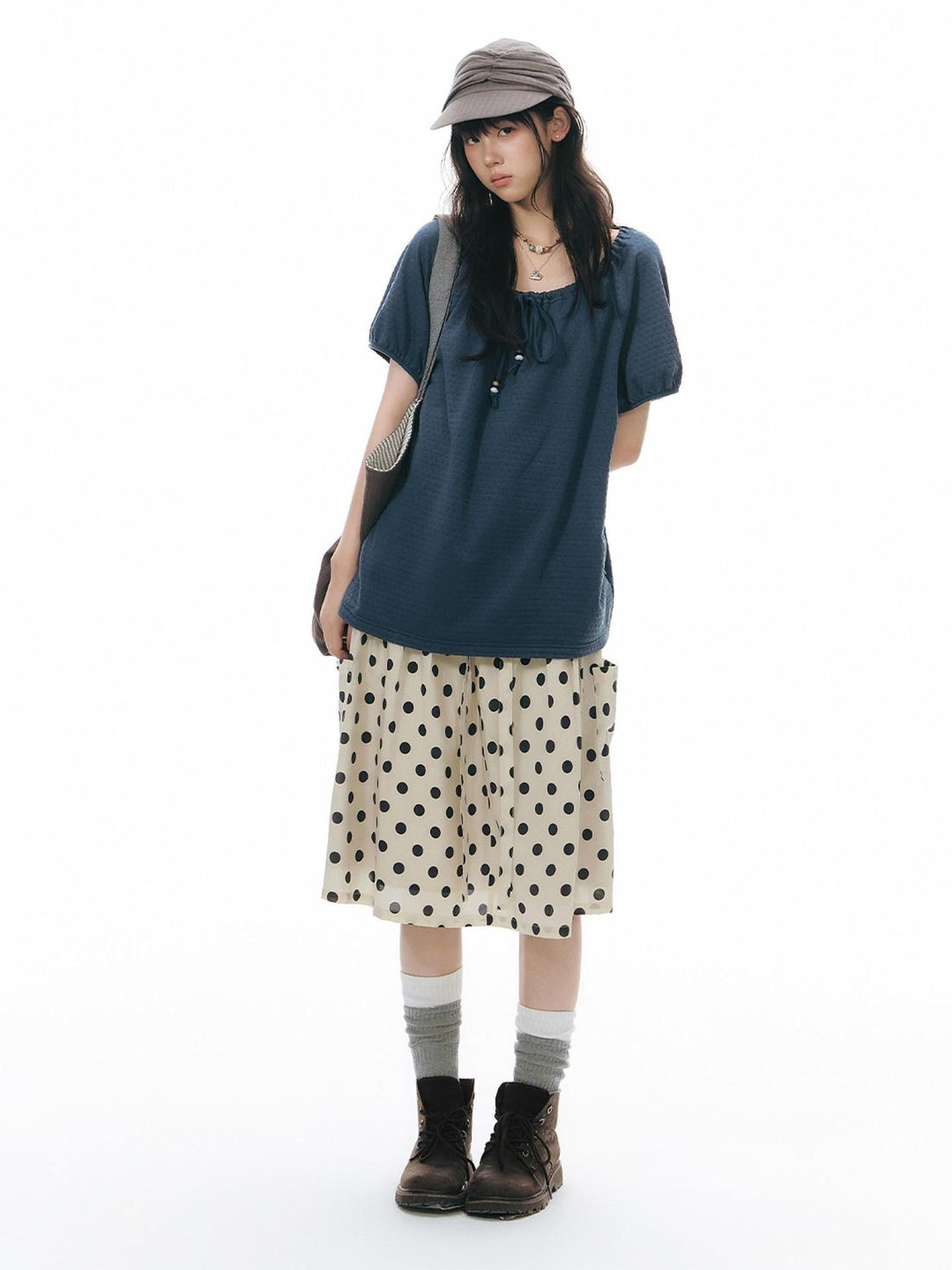 NAPSNAPS Polka Dot Plaid Button Tie A Line Women&
