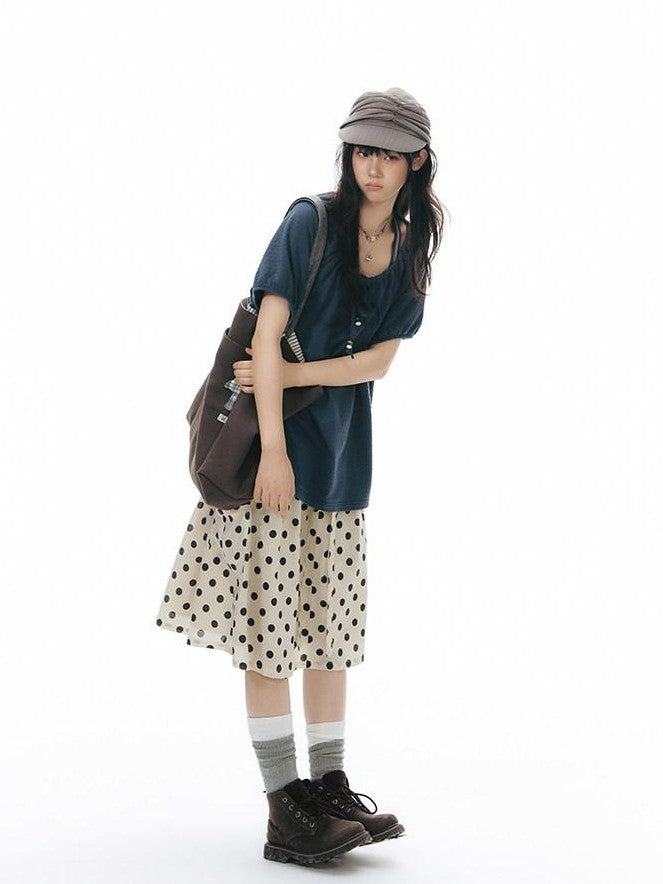 NAPSNAPS Polka Dot Plaid Button Tie A Line Women&