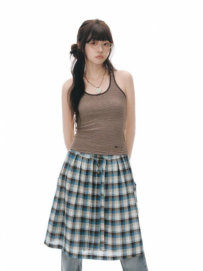 NAPSNAPS Polka Dot Plaid Button Tie A Line Women&