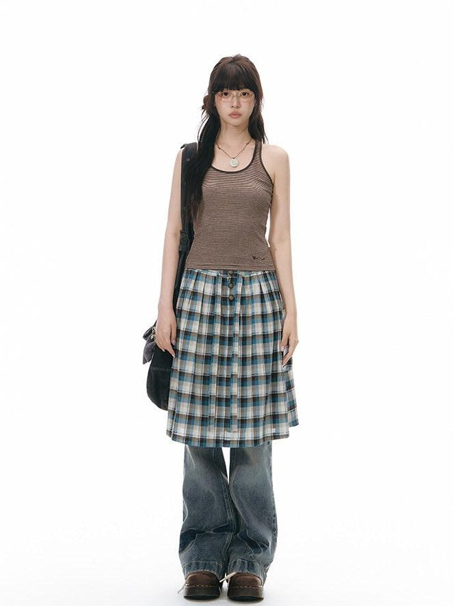 NAPSNAPS Polka Dot Plaid Button Tie A Line Women&
