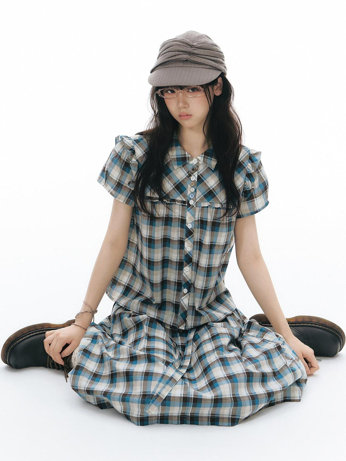 NAPSNAPS Polka Dot Plaid Button Tie A Line Women&