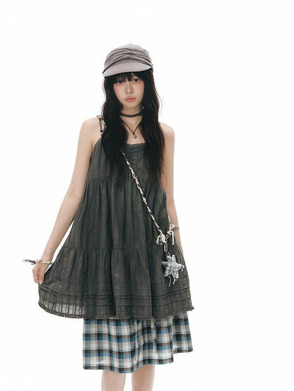 NAPSNAPS Polka Dot Plaid Button Tie A Line Women&
