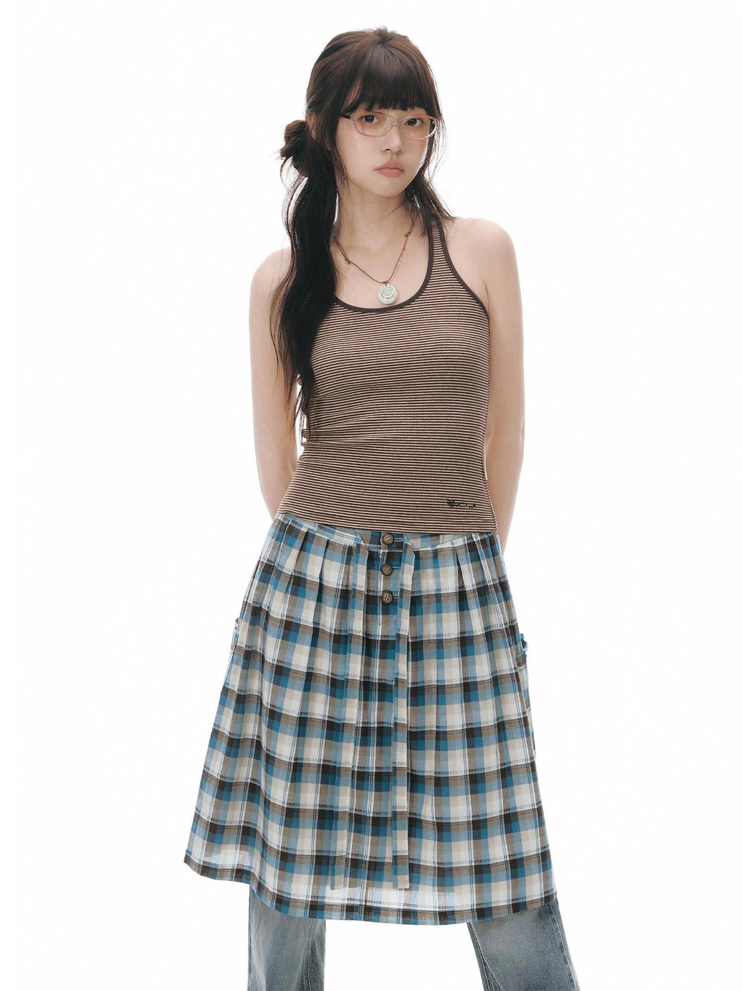 NAPSNAPS Polka Dot Plaid Button Tie A Line Women&