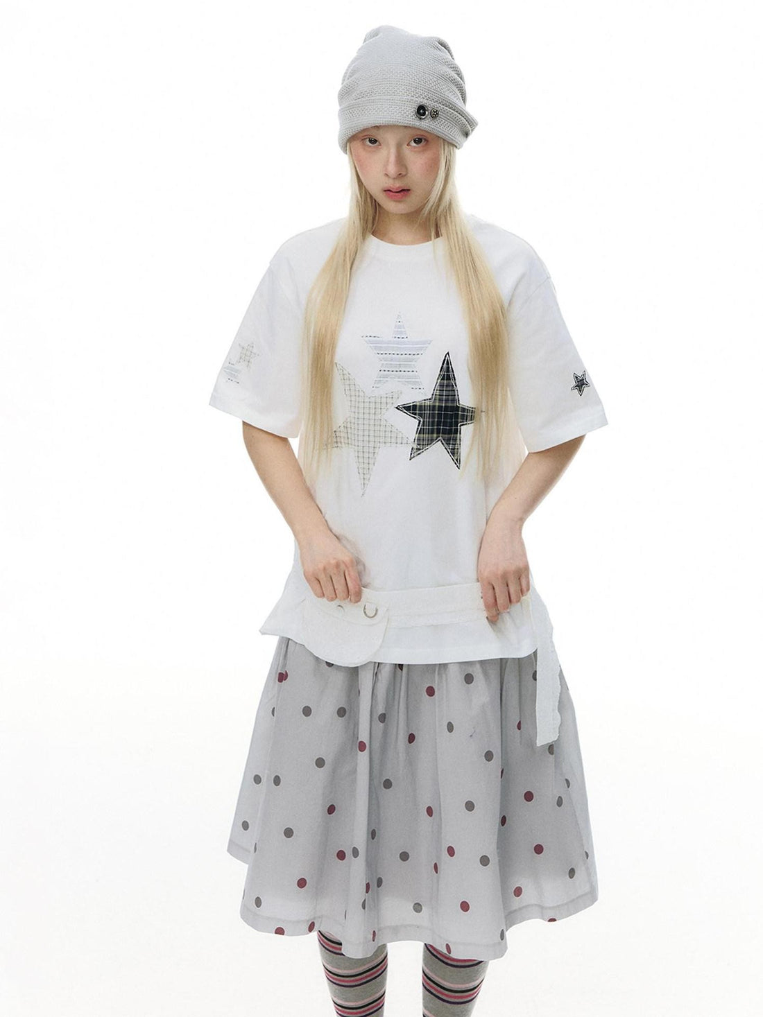 NAPSNAPS Polka Dot Pleated Tulip High Waist Vintage Women&