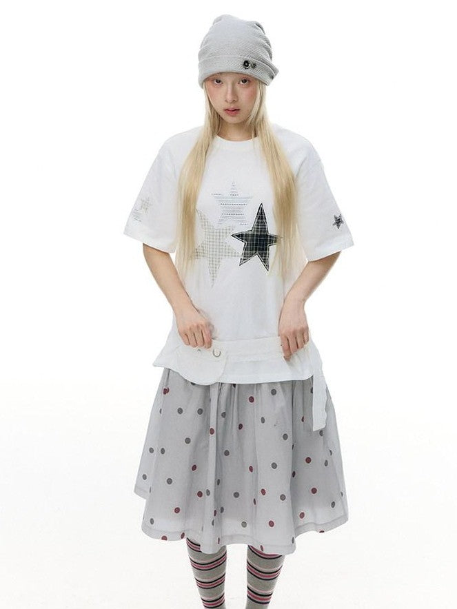 NAPSNAPS Polka Dot Pleated Tulip High Waist Vintage Women&