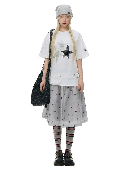 NAPSNAPS Polka Dot Pleated Tulip High Waist Vintage Women&